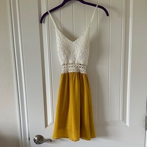Love Tree White Lace and Yellow Mini Dress